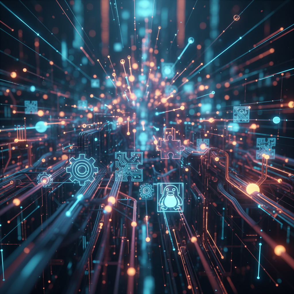 Abstract depiction of evolving technology with open-source icons.